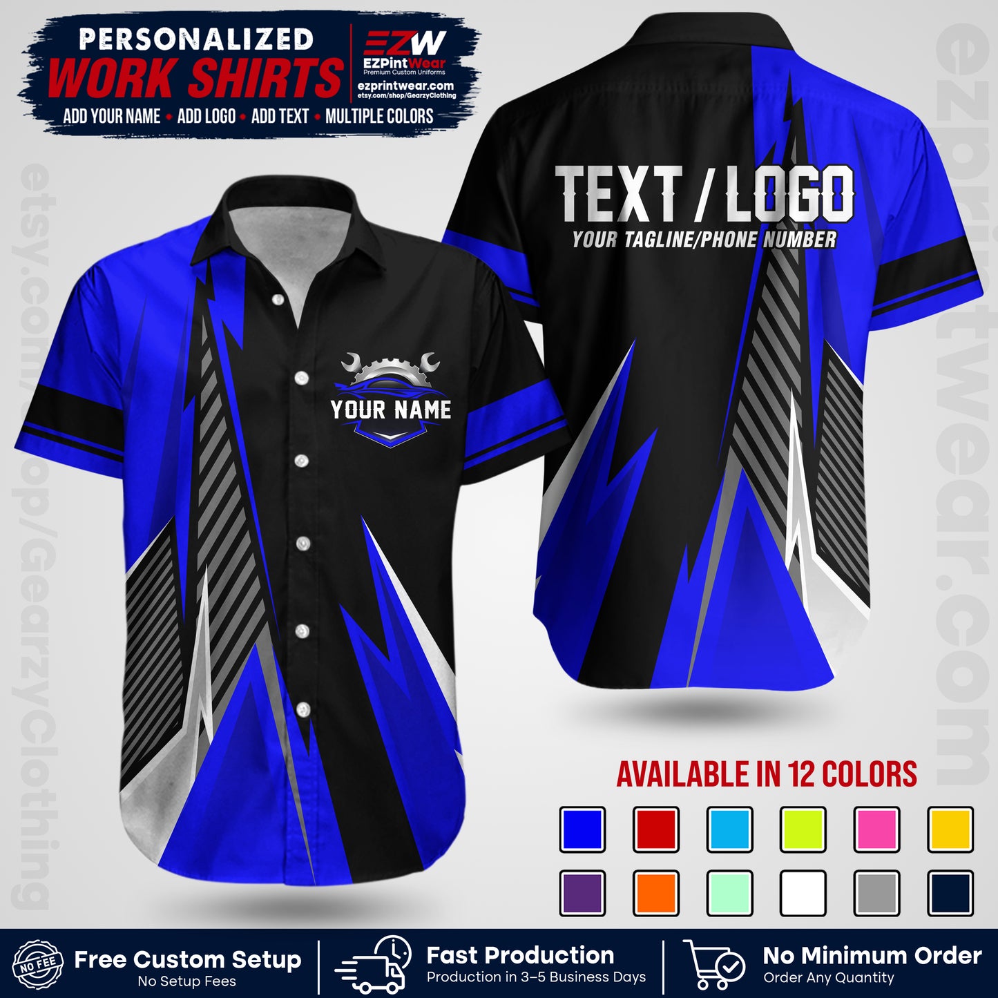 Custom Mechanic Work Shirt with Name, Logo & Text | Auto Shop Uniform | Workwear MCN 01
