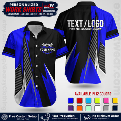Custom Mechanic Work Shirt with Name, Logo & Text | Auto Shop Uniform | Workwear MCN 01