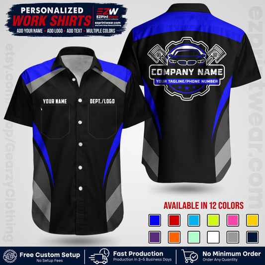 Custom Mechanic Work Shirt with Name, Logo & Text | Auto Shop Uniform | Workwear MCN 05