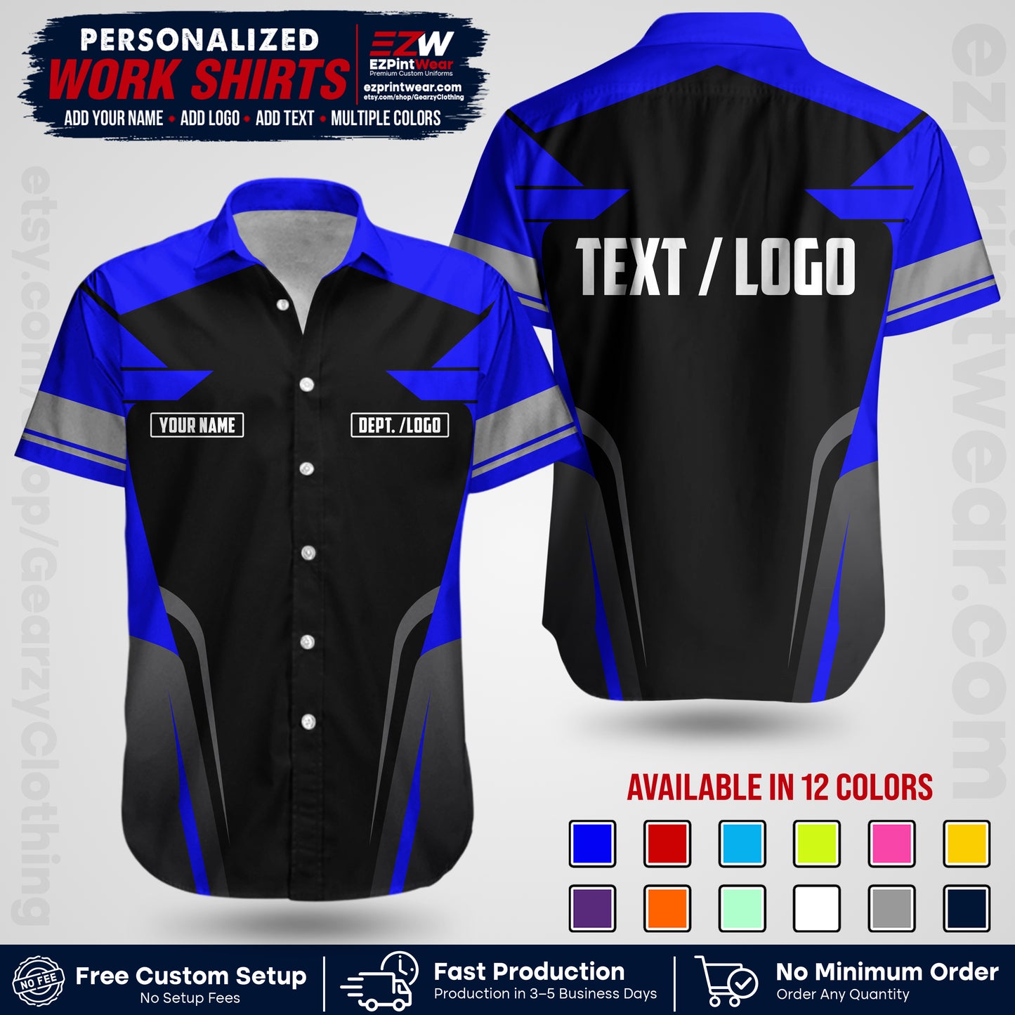 Custom All Over Print Work Uniform Shirt with Name, Logo & Text | Custom Hawaiian Shirt | Company Shirt | Employee Uniform UNF01