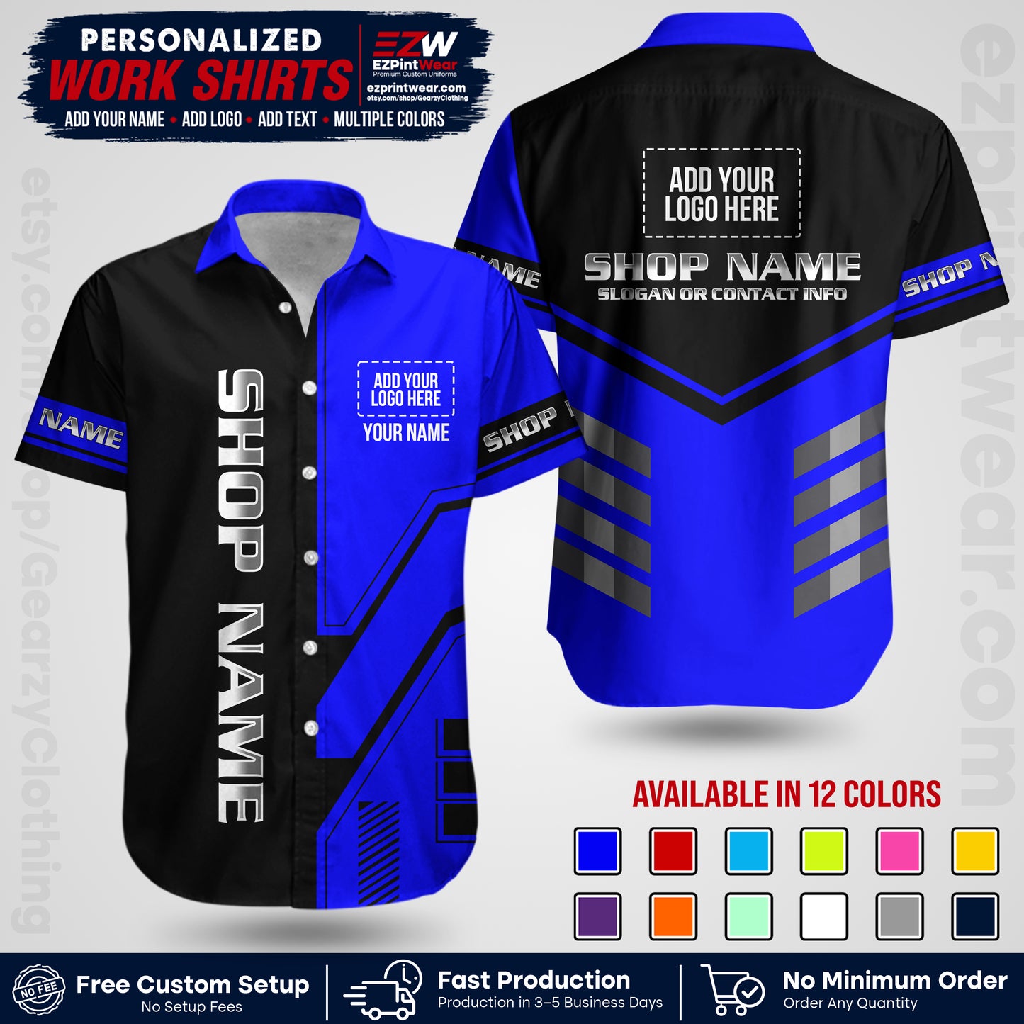 Custom All Over Print Work Uniform Shirt with Name, Logo & Text | Custom Hawaiian Shirt | Company Shirt | Employee Uniform UNF11