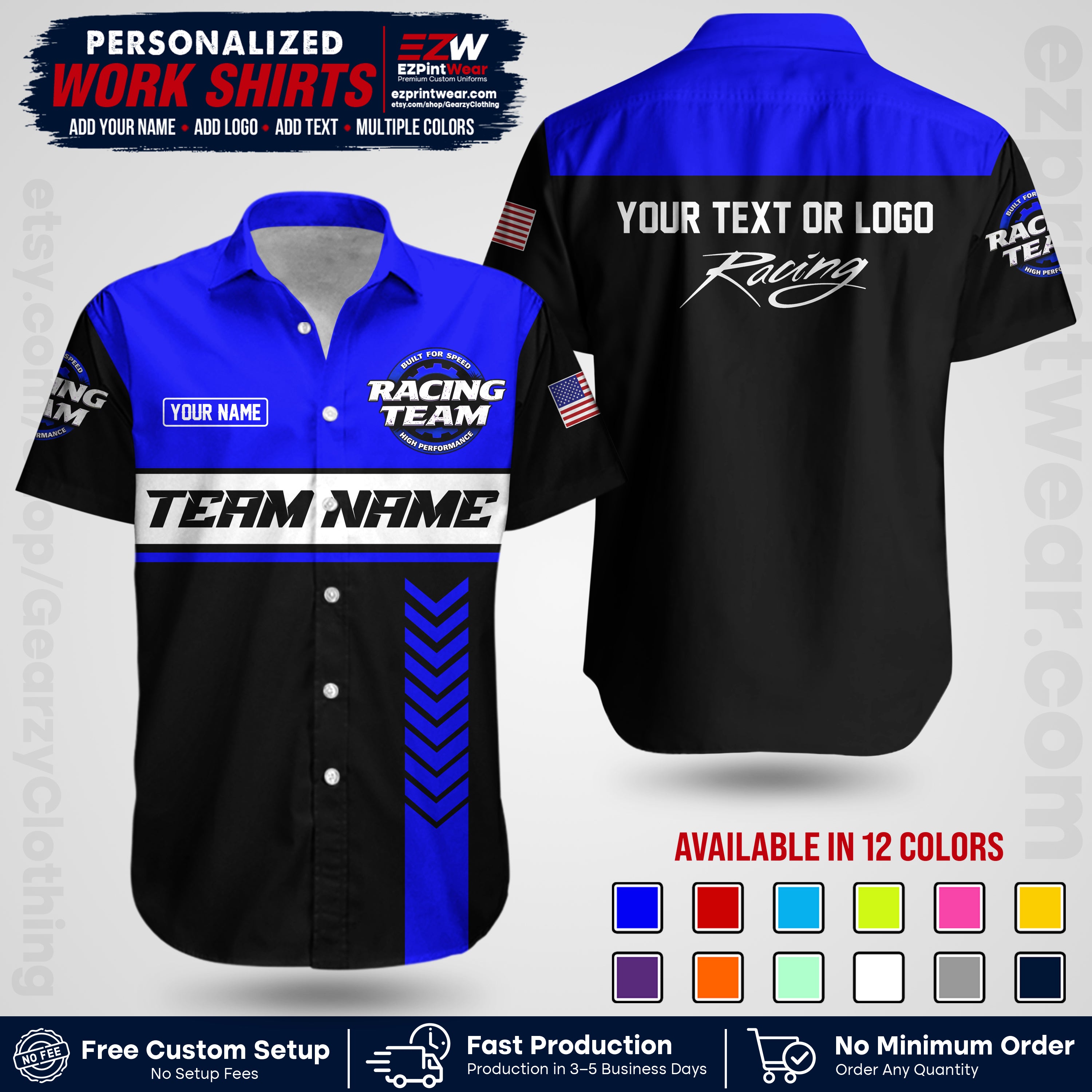 Custom Racing Shirt with Name, Logo & Text | Race Team Uniform | Crew Apparel RC02