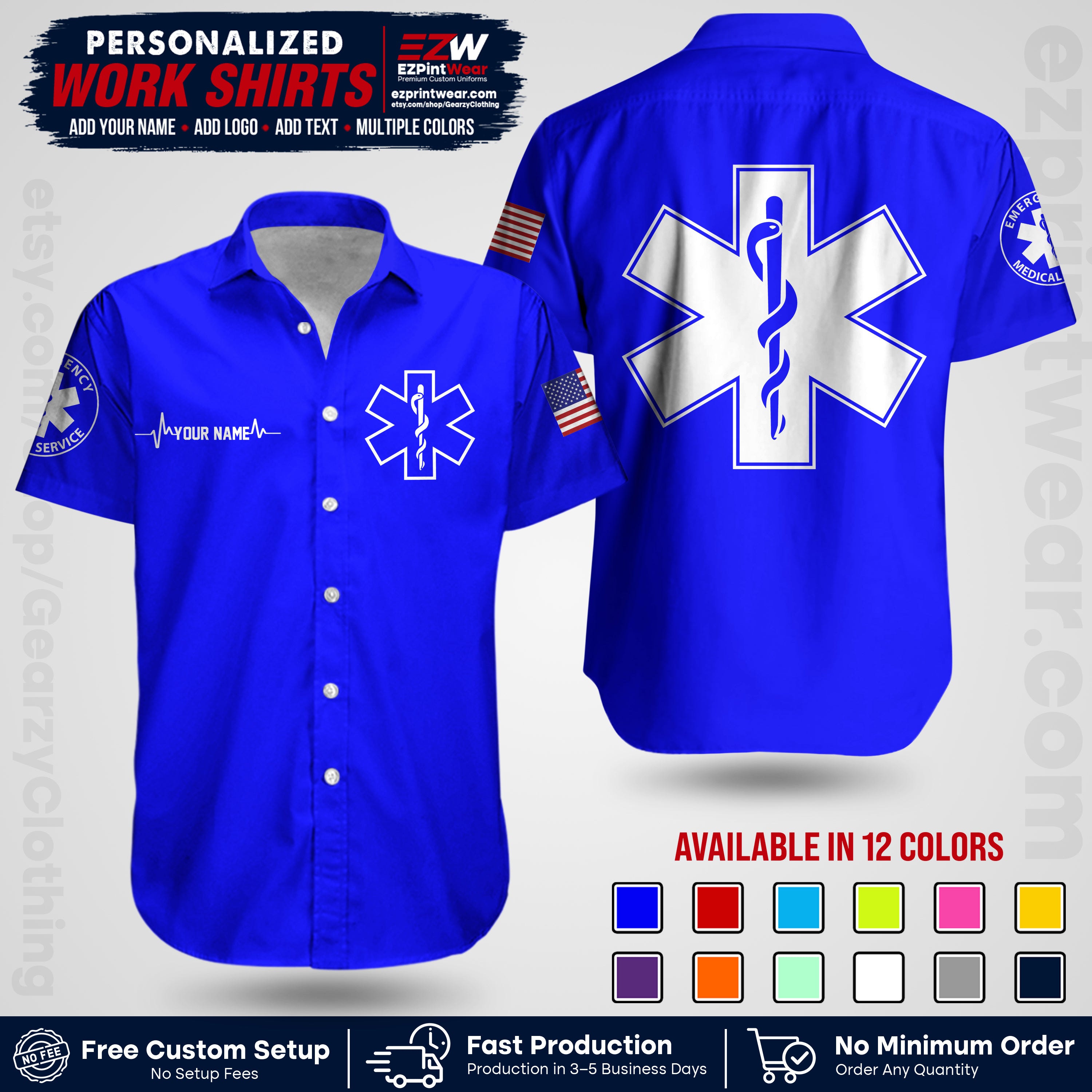 Custom EMS Shirt with Name, Logo & Text | EMS Team Uniform | First Responder Workwear EMSU04