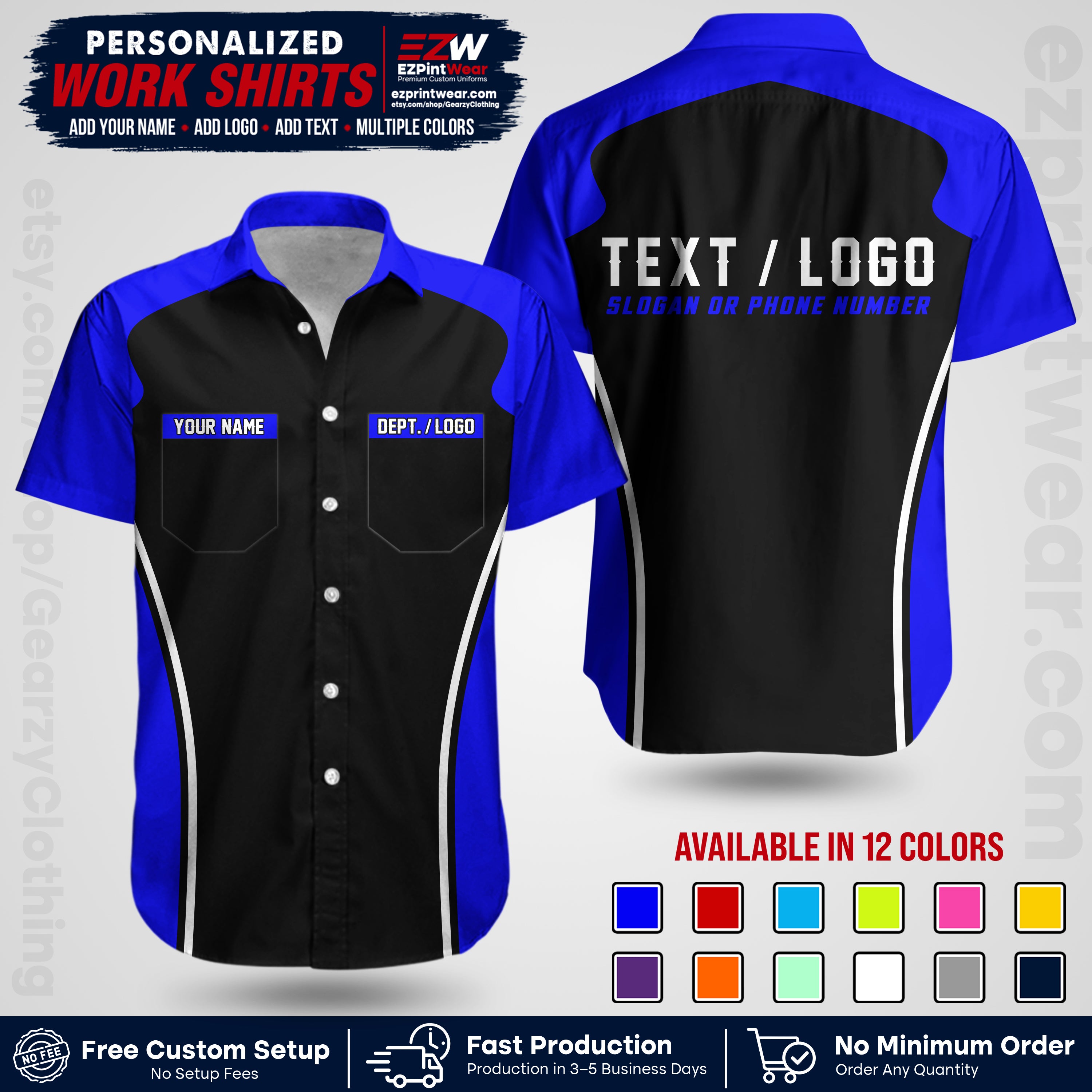 Custom All Over Print Work Uniform Shirt with Name, Logo & Text | Custom Hawaiian Shirt | Company Shirt | Employee Uniform UNF16