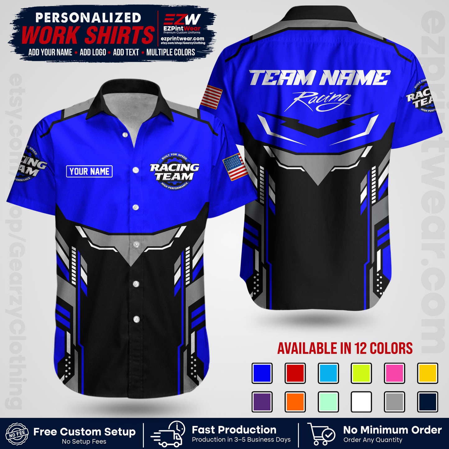 Custom Racing Shirt with Name, Logo & Text | Race Team Uniform | Crew Apparel RC11