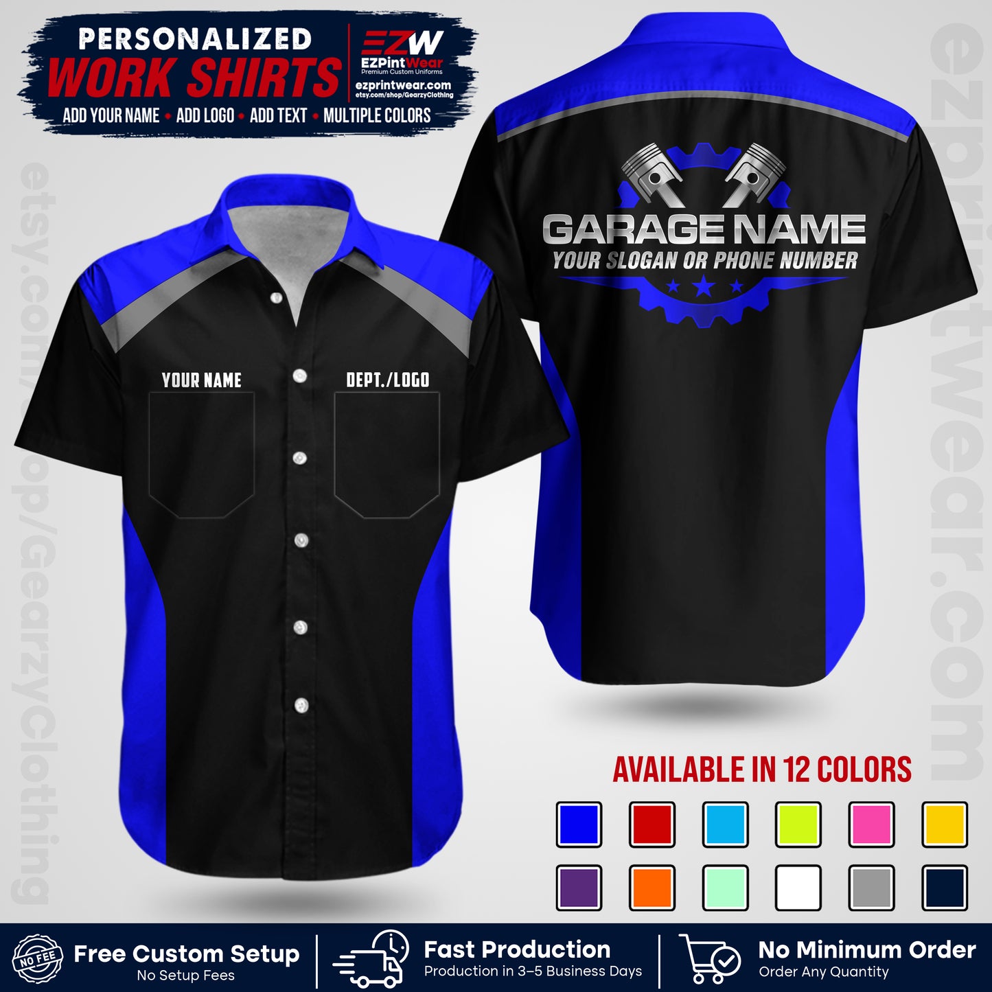 Custom Mechanic Work Shirt with Name, Logo & Text | Auto Shop Uniform | Workwear MCN 06
