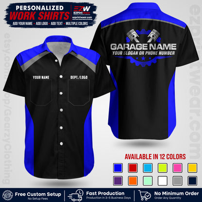 Custom Mechanic Work Shirt with Name, Logo & Text | Auto Shop Uniform | Workwear MCN 06