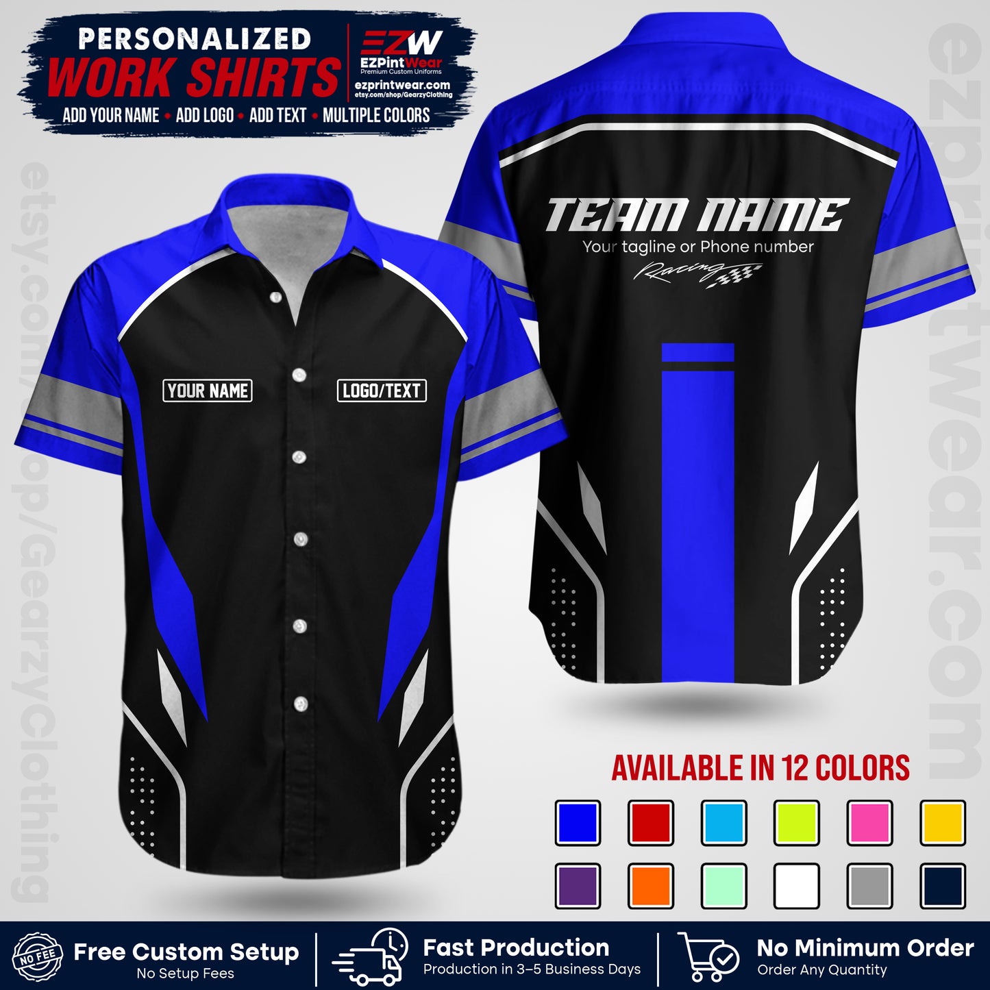 Custom Racing Shirt with Name, Logo & Text | Race Team Uniform | Crew Apparel RC06