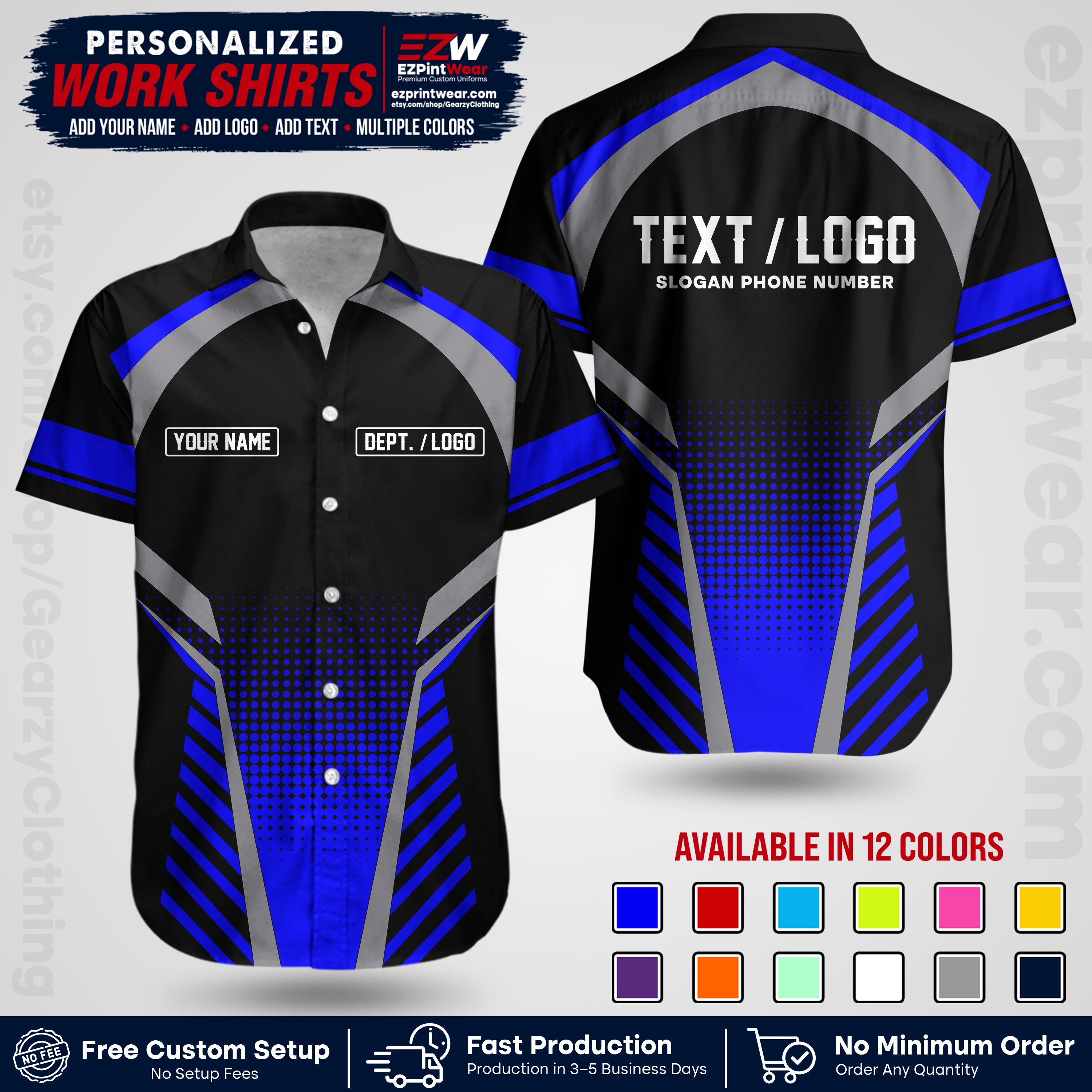 Custom All Over Print Work Uniform Shirt with Name, Logo & Text | Custom Hawaiian Shirt | Company Shirt | Employee Uniform UNF19