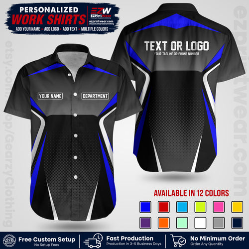 Custom All Over Print Work Uniform Shirt with Name, Logo & Text | Custom Hawaiian Shirt | Company Shirt | Employee Uniform UNF21