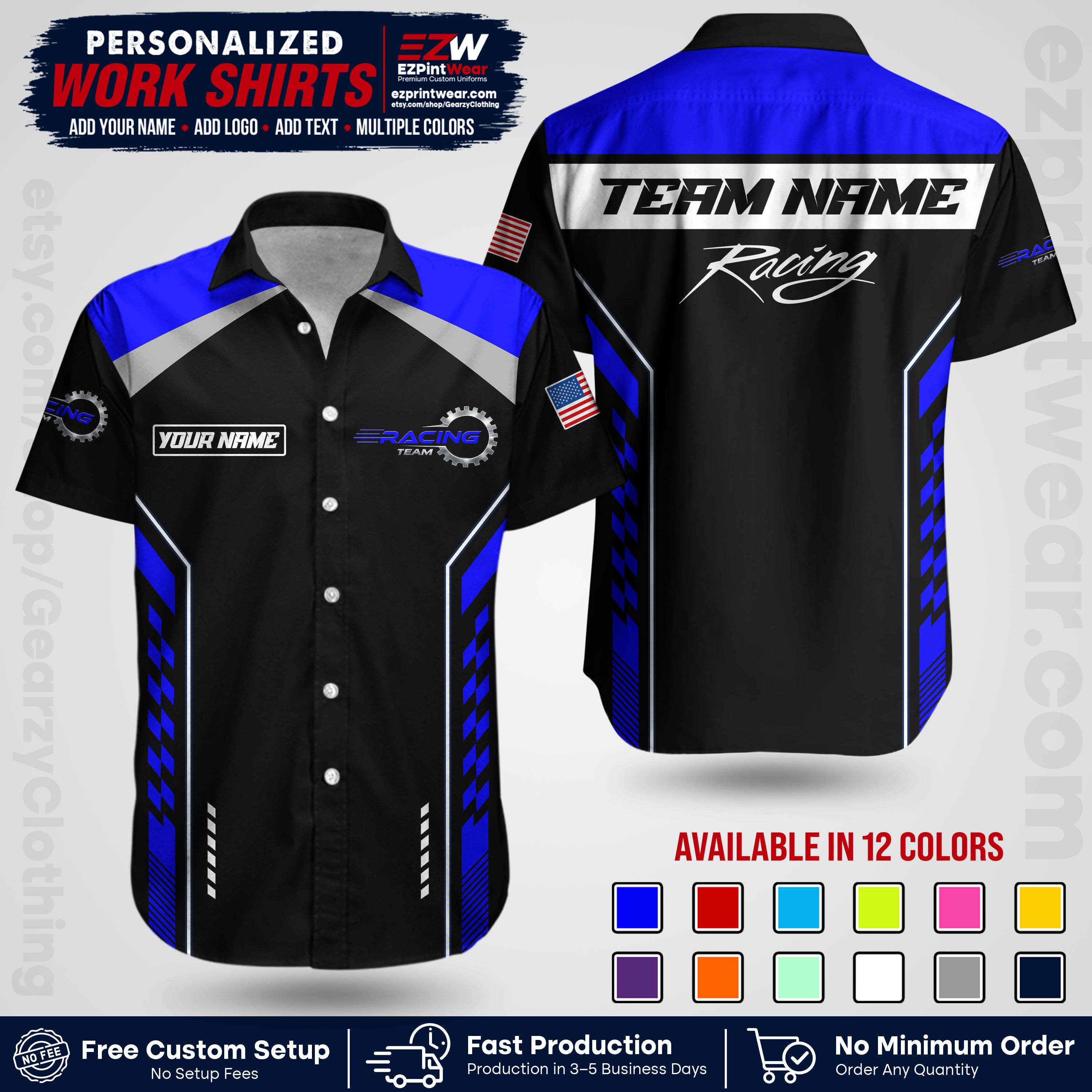 Custom Racing Shirt with Name, Logo & Text | Race Team Uniform | Crew Apparel RC13