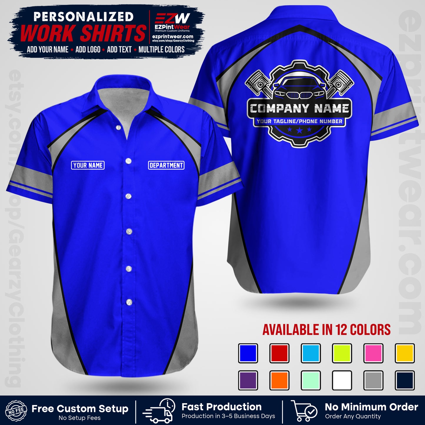 Custom Mechanic Work Shirt with Name, Logo & Text | Auto Shop Uniform | Workwear MCN 09