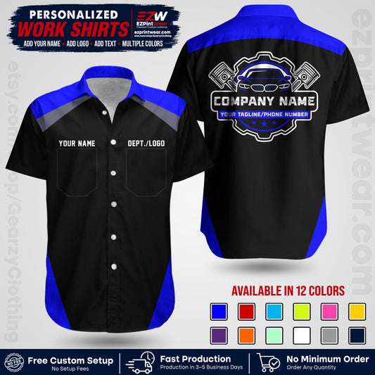 Custom Mechanic Work Shirt with Name, Logo & Text | Auto Shop Uniform | Workwear MCN 03