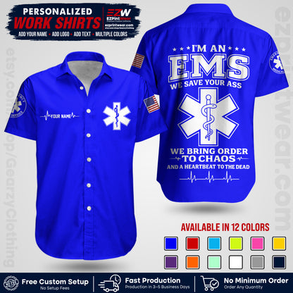 Custom EMS Shirt with Name, Logo & Text | EMS Team Uniform | First Responder Workwear EMSU05