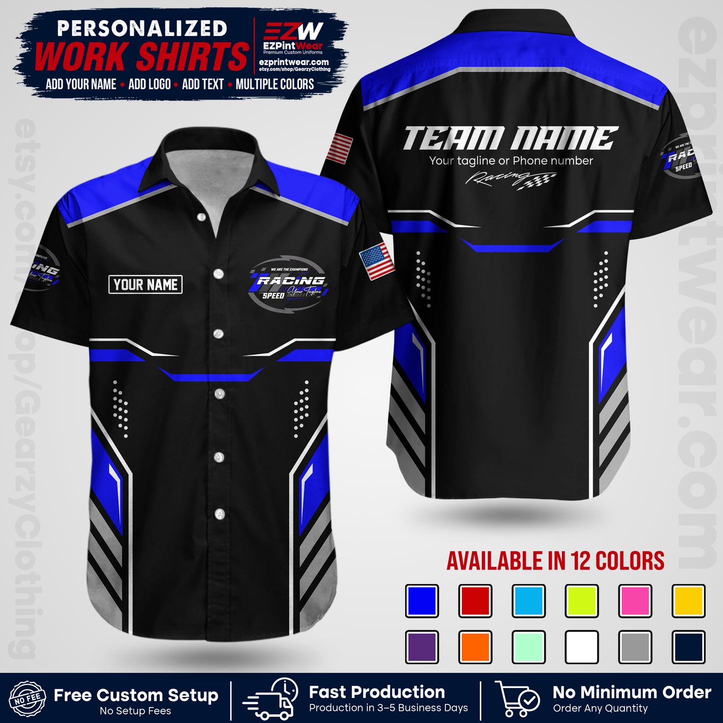Custom Racing Shirt with Name, Logo & Text | Race Team Uniform | Crew Apparel RC10
