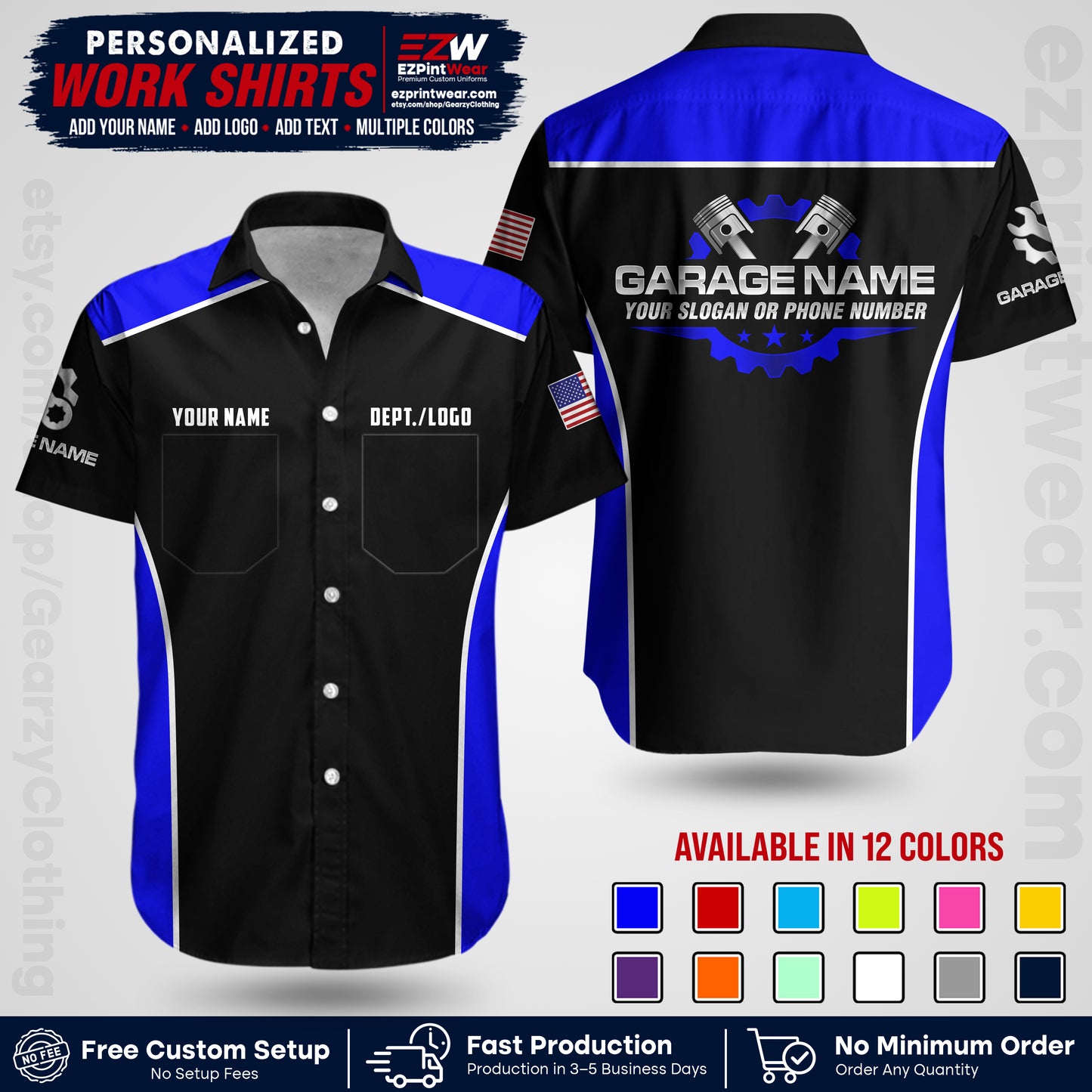 Custom Mechanic Work Shirt with Name, Logo & Text | Auto Shop Uniform | Workwear MCN 07