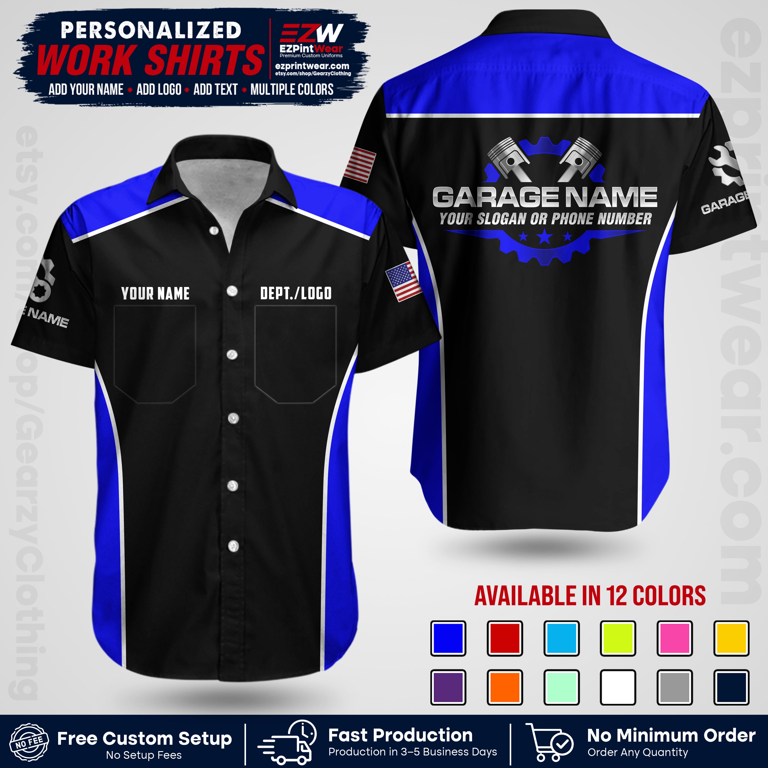 Custom Mechanic Work Shirt with Name, Logo & Text | Auto Shop Uniform | Workwear MCN 07