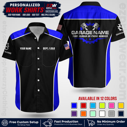 Custom Mechanic Work Shirt with Name, Logo & Text | Auto Shop Uniform | Workwear MCN 07
