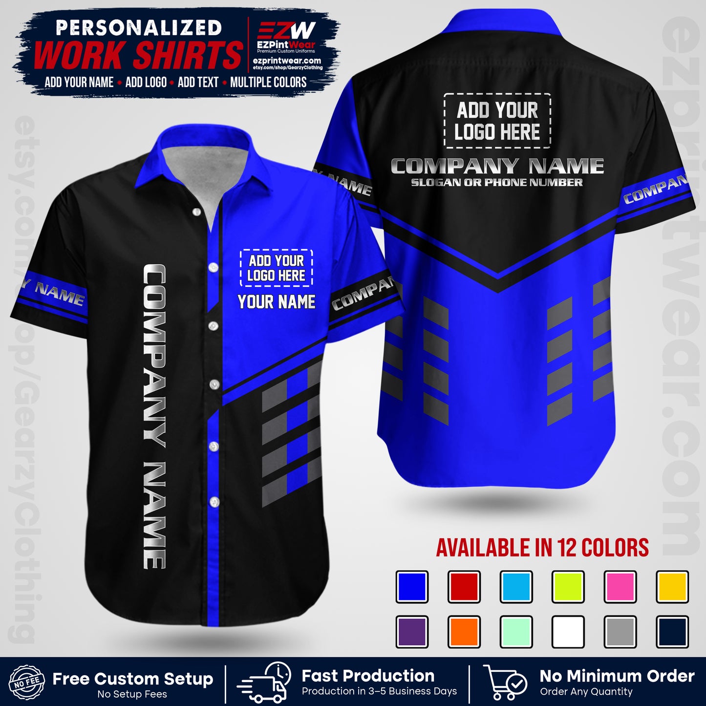 Custom All Over Print Work Uniform Shirt with Name, Logo & Text | Custom Hawaiian Shirt | Company Shirt | Employee Uniform UNF09