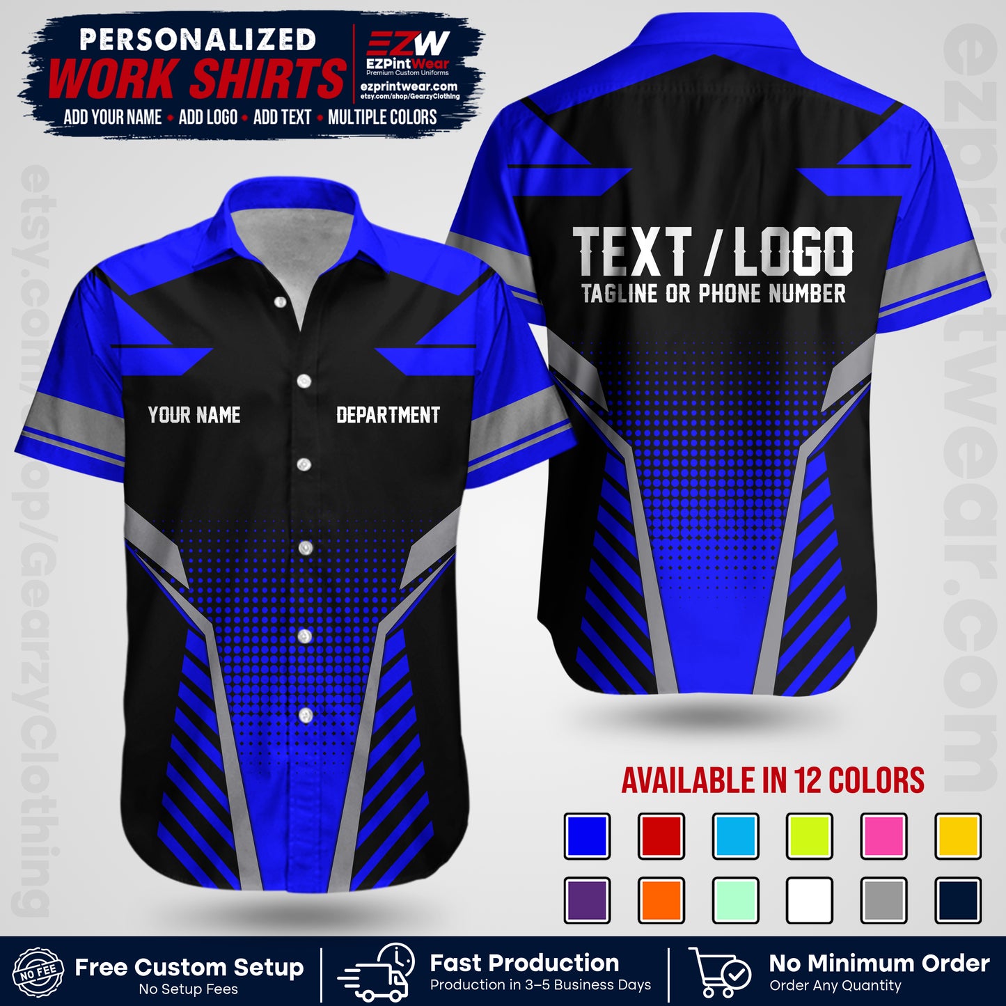 Custom All Over Print Work Uniform Shirt with Name, Logo & Text | Custom Hawaiian Shirt | Company Shirt | Employee Uniform UNF06