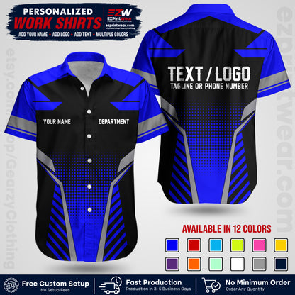 Custom All Over Print Work Uniform Shirt with Name, Logo & Text | Custom Hawaiian Shirt | Company Shirt | Employee Uniform UNF06