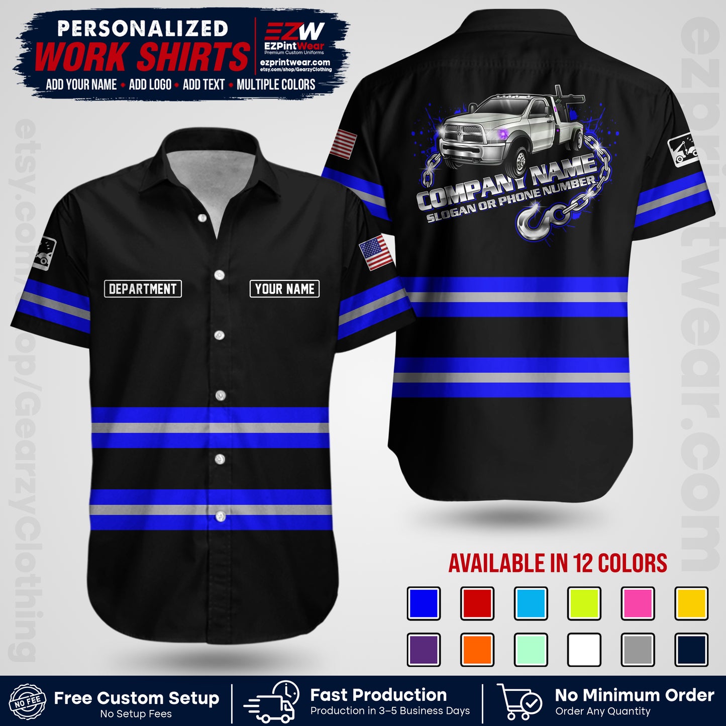 Custom Towing Workwear Uniform | Personalized Tow Truck Shirt | Non-Reflective Safety Stripe Apparel | Custom Towing Shirt | Tow Truck Apparel TW05