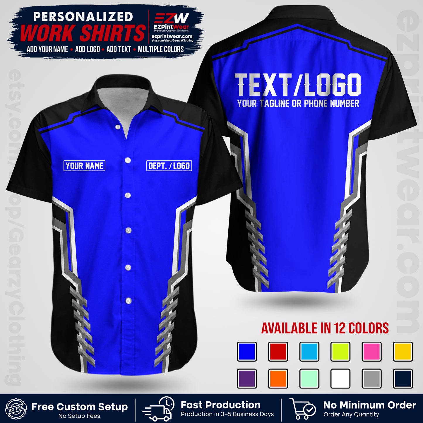 Custom All Over Print Work Uniform Shirt with Name, Logo & Text | Custom Hawaiian Shirt | Company Shirt | Employee Uniform UNF15