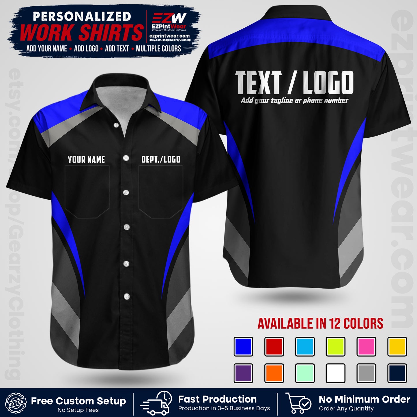 Custom All Over Print Work Uniform Shirt with Name, Logo & Text | Custom Hawaiian Shirt | Company Shirt | Employee Uniform UNF03