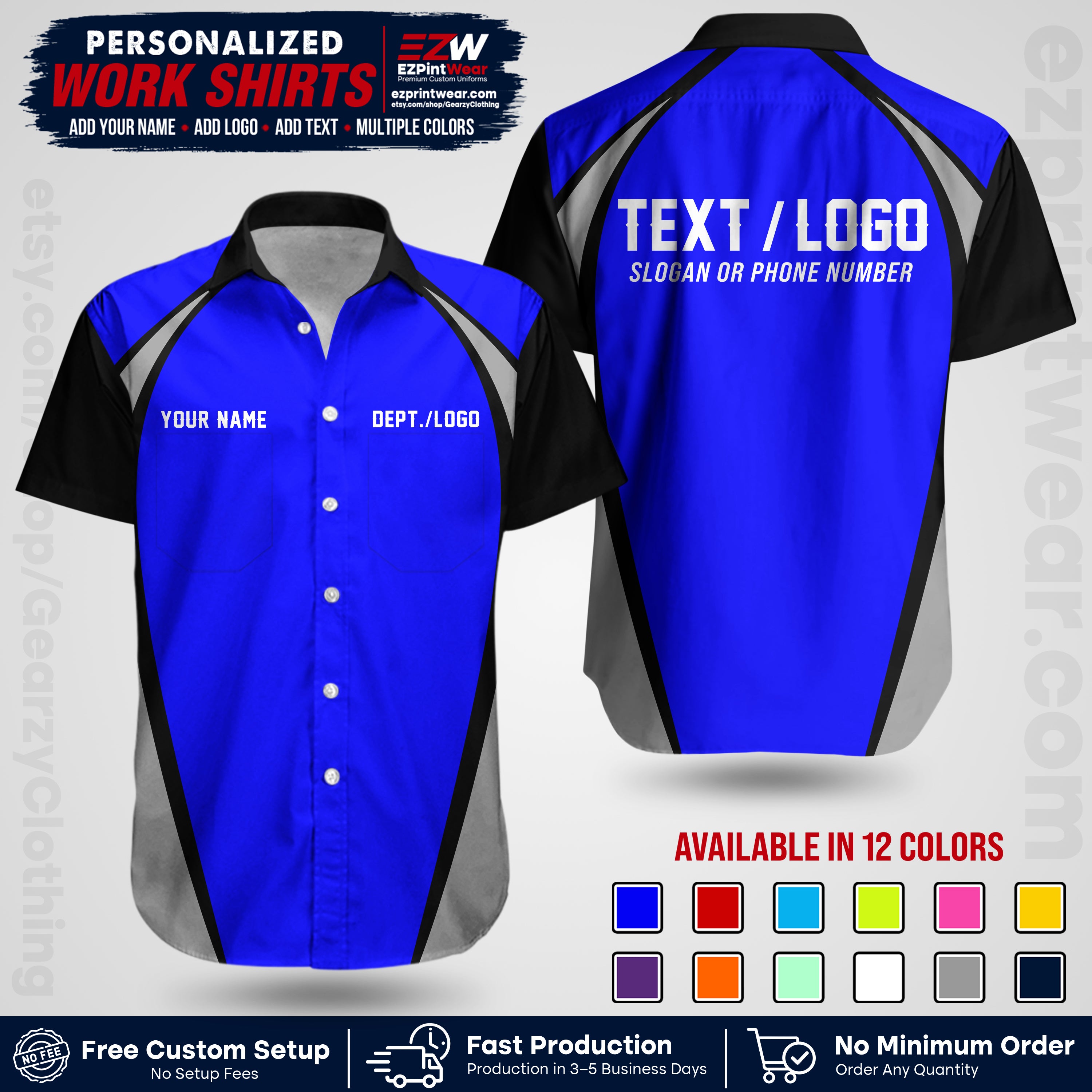 Custom All Over Print Work Uniform Shirt with Name, Logo & Text | Custom Hawaiian Shirt | Company Shirt | Employee Uniform UNF20
