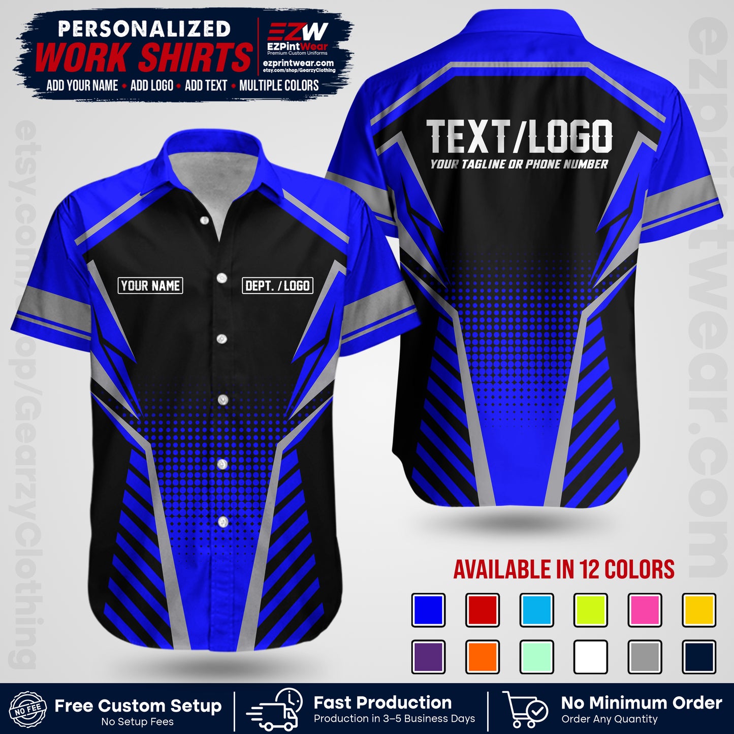 Custom All Over Print Work Uniform Shirt with Name, Logo & Text | Custom Hawaiian Shirt | Company Shirt | Employee Uniform UNF13