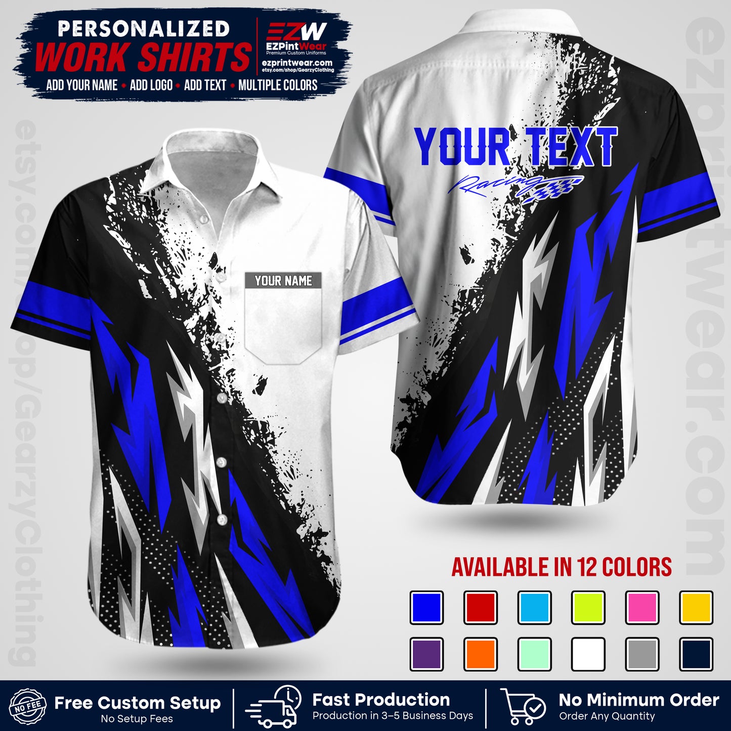 Custom Racing Shirt with Name, Logo & Text | Race Team Uniform | Crew Apparel RC08