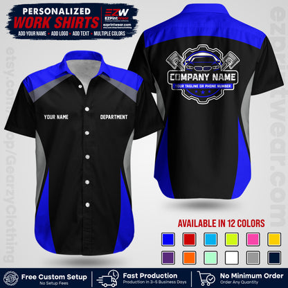 Custom Mechanic Work Shirt with Name, Logo & Text | Auto Shop Uniform | Workwear MCN 08