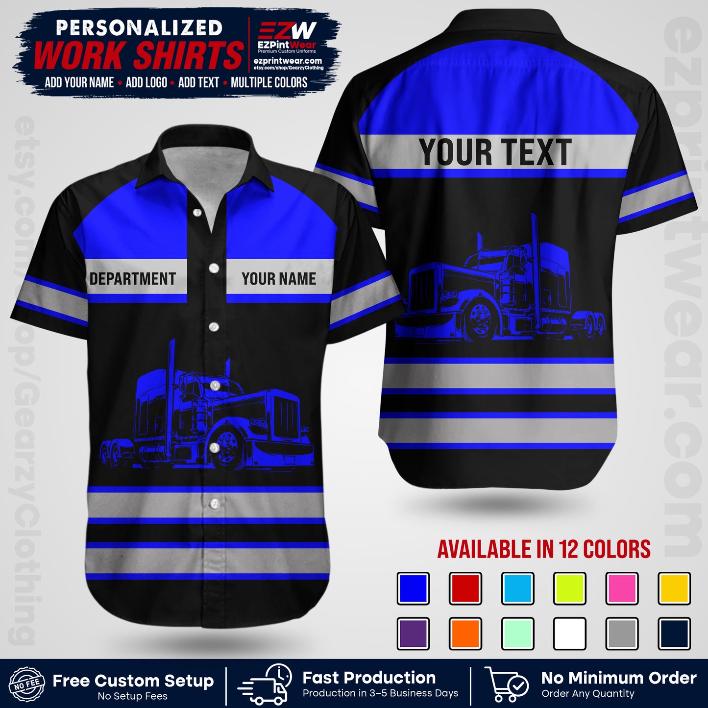 Personalized Truck Driver Workwear Uniform | Custom Safety Stripe Apparel | Non-Reflective Reflective Style Design TW02