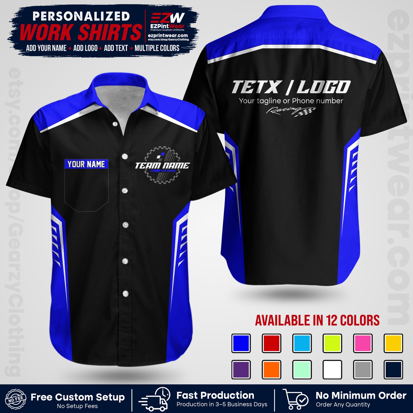 Custom Racing Shirt with Name, Logo & Text | Race Team Uniform | Crew Apparel RC07