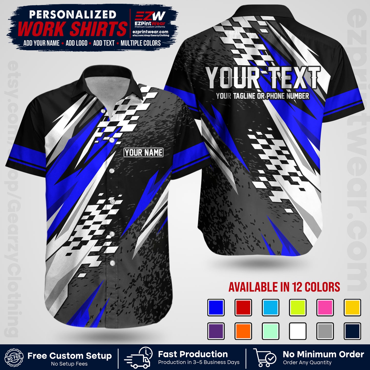 Custom Racing Shirt with Name, Logo & Text | Race Team Uniform | Crew Apparel RC03