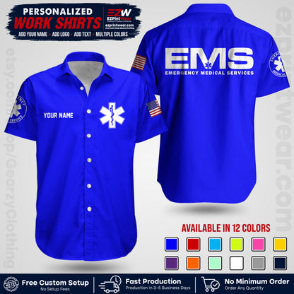 Custom EMS Shirt with Name, Logo & Text | EMS Team Uniform | First Responder Workwear EMSU01