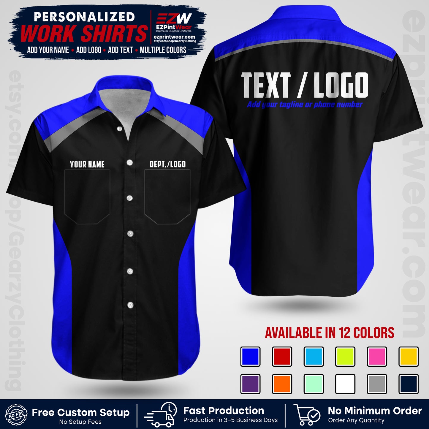 Custom All Over Print Work Uniform Shirt with Name, Logo & Text | Custom Hawaiian Shirt | Company Shirt | Employee Uniform UNF04