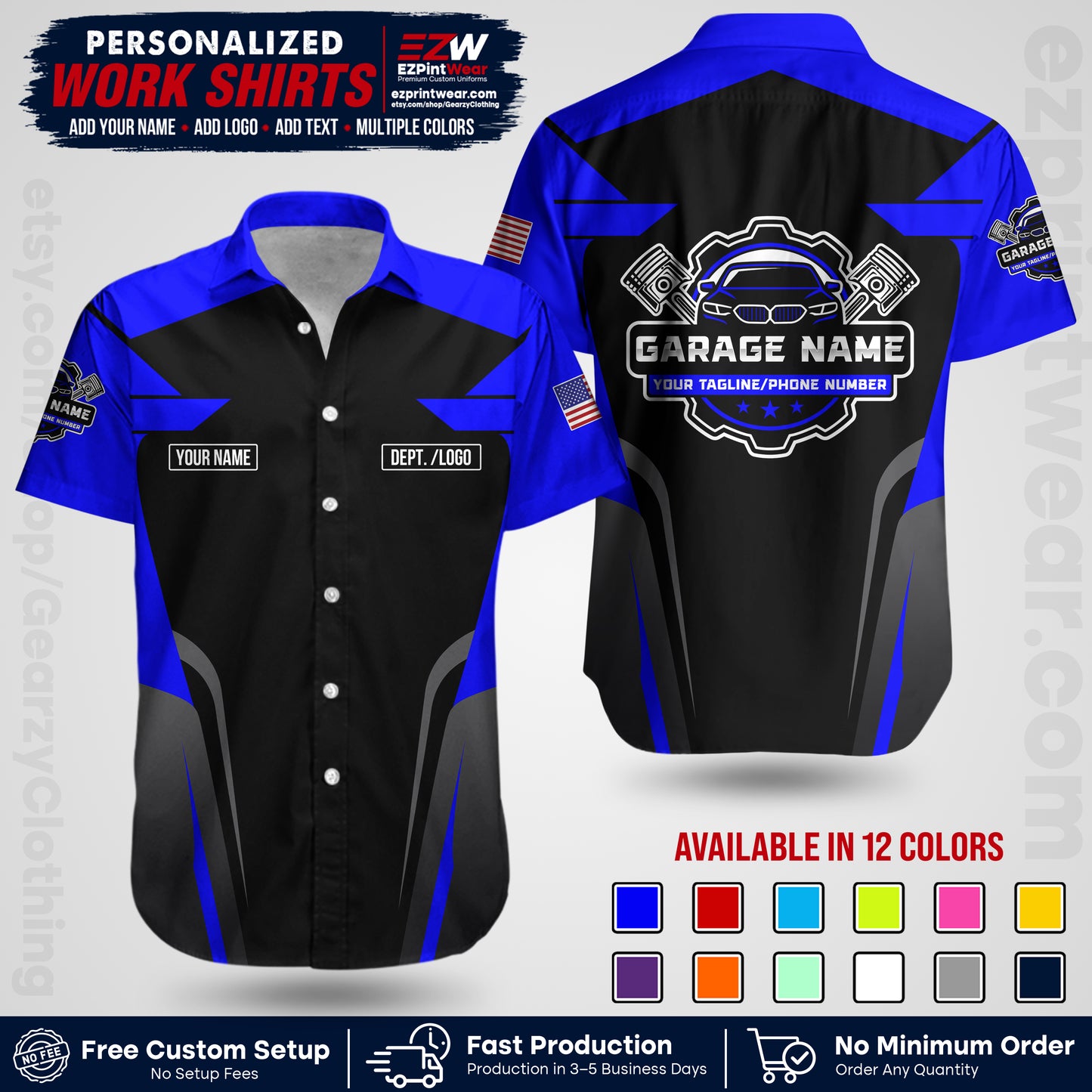 Custom Mechanic Work Shirt with Name, Logo & Text | Auto Shop Uniform | Workwear MCN 04