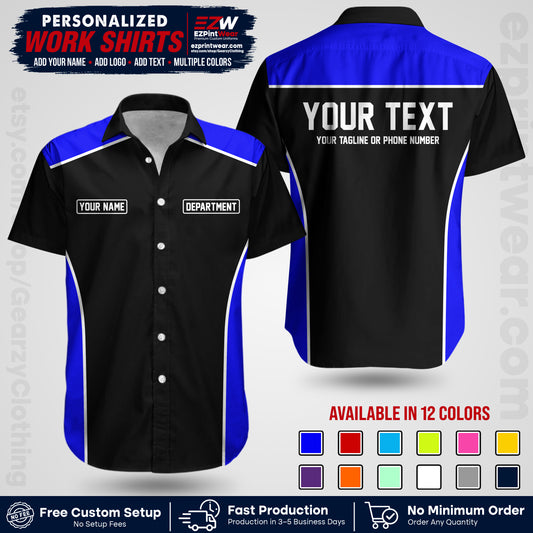 Custom All Over Print Work Uniform Shirt with Name, Logo & Text | Custom Hawaiian Shirt | Company Shirt | Employee Uniform UNF12