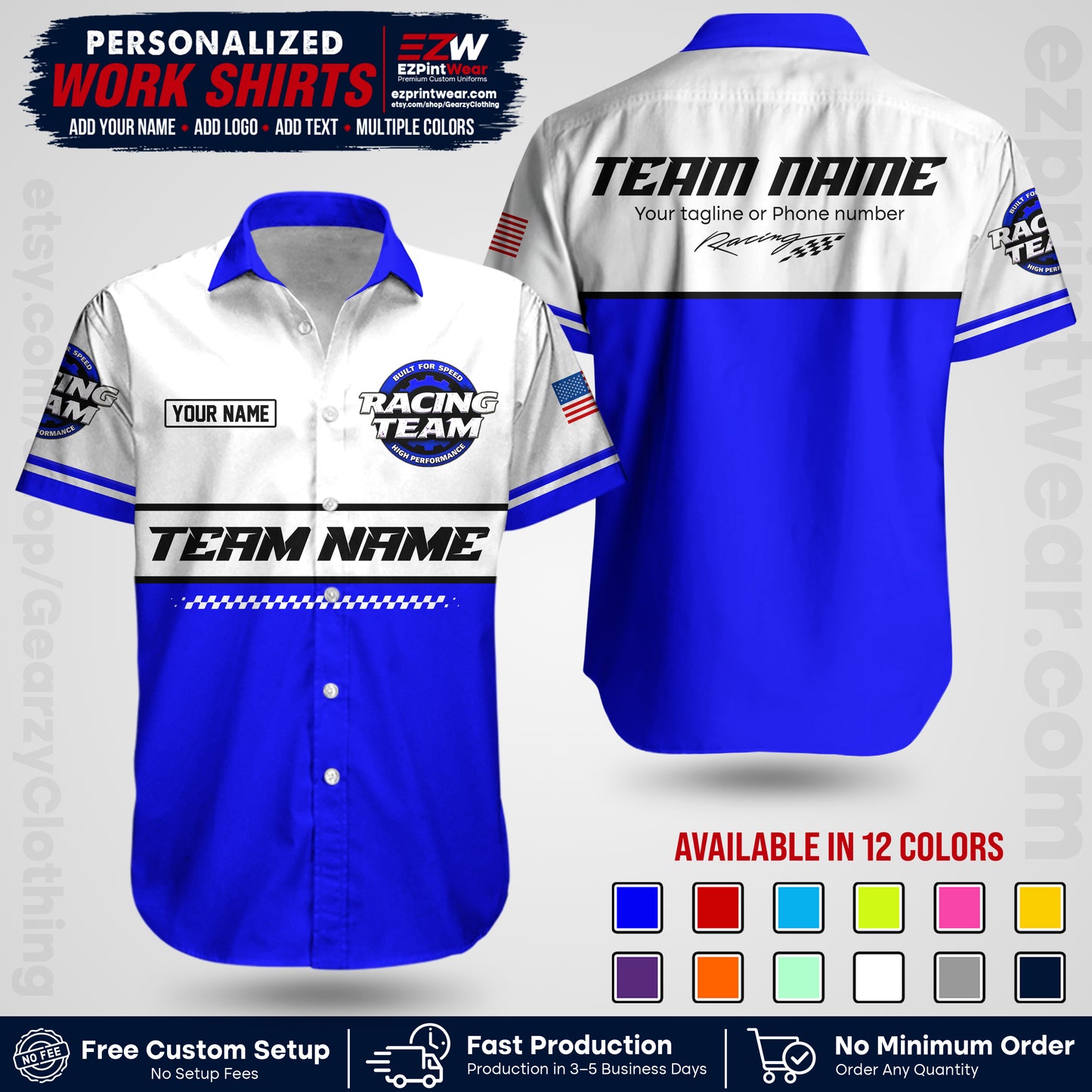 Custom Racing Shirt with Name, Logo & Text | Race Team Uniform | Crew Apparel RC12