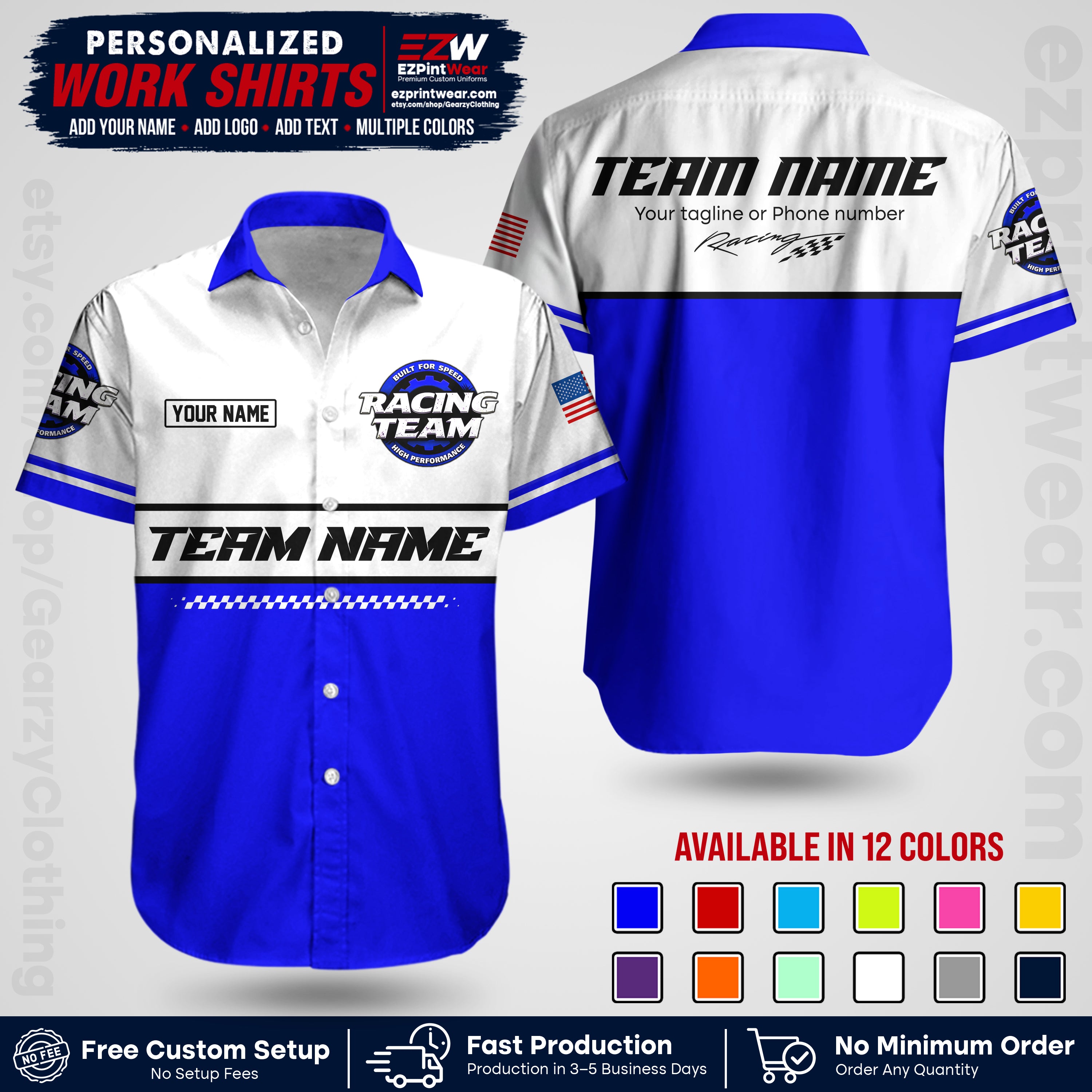Custom Racing Shirt with Name, Logo & Text | Race Team Uniform | Crew Apparel RC12