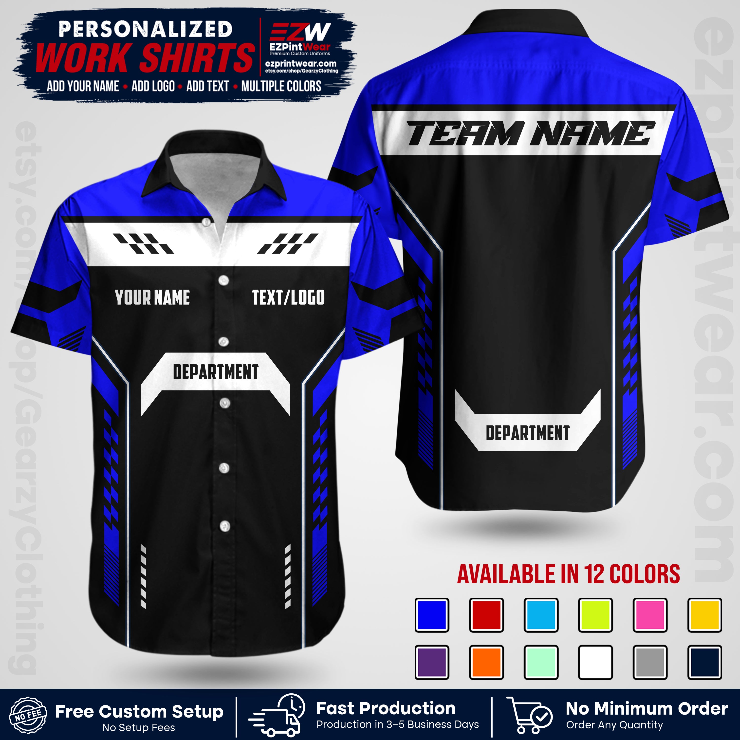 Custom All Over Print Work Uniform Shirt with Name, Logo & Text | Custom Hawaiian Shirt | Company Shirt | Employee Uniform UNF18