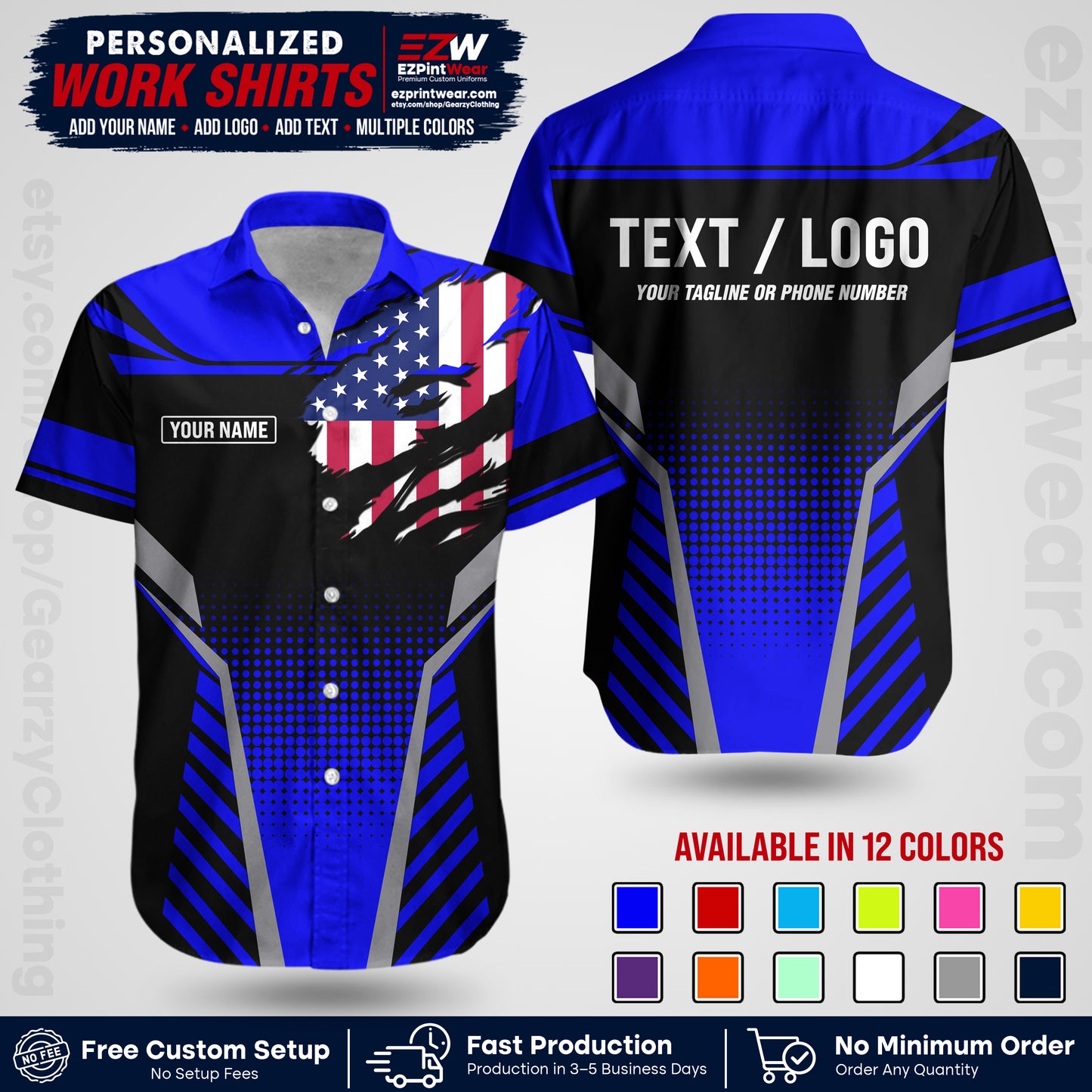 Custom All Over Print Work Uniform Shirt with Name, Logo & Text | Custom Hawaiian Shirt | Company Shirt | Employee Uniform UNF07