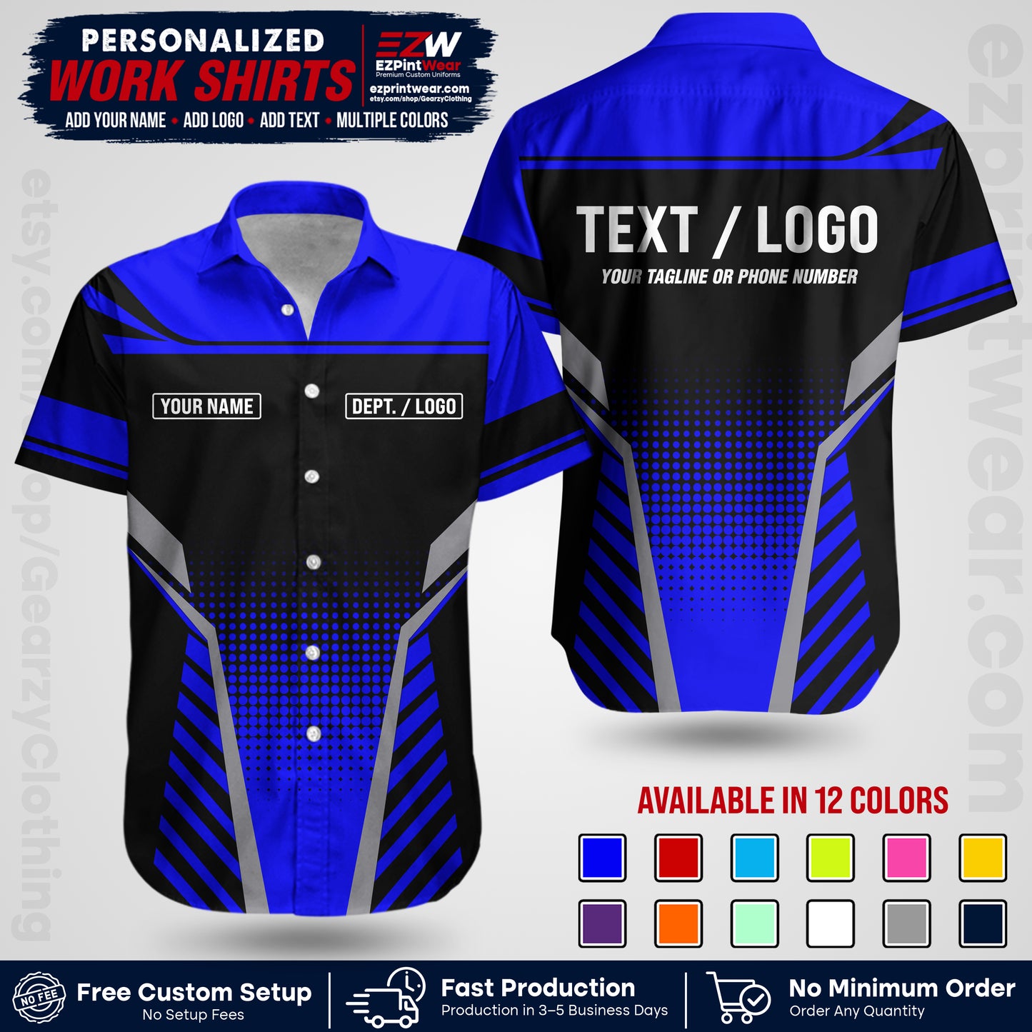 Custom All Over Print Work Uniform Shirt with Name, Logo & Text | Custom Hawaiian Shirt | Company Shirt | Employee Uniform UNF08