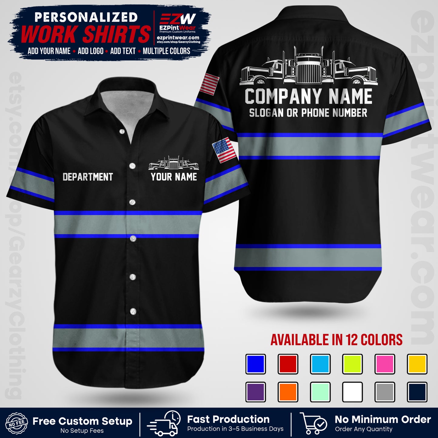 Personalized Truck Driver Workwear Uniform | Custom Safety Stripe Apparel | Non-Reflective Reflective Style Design TW04