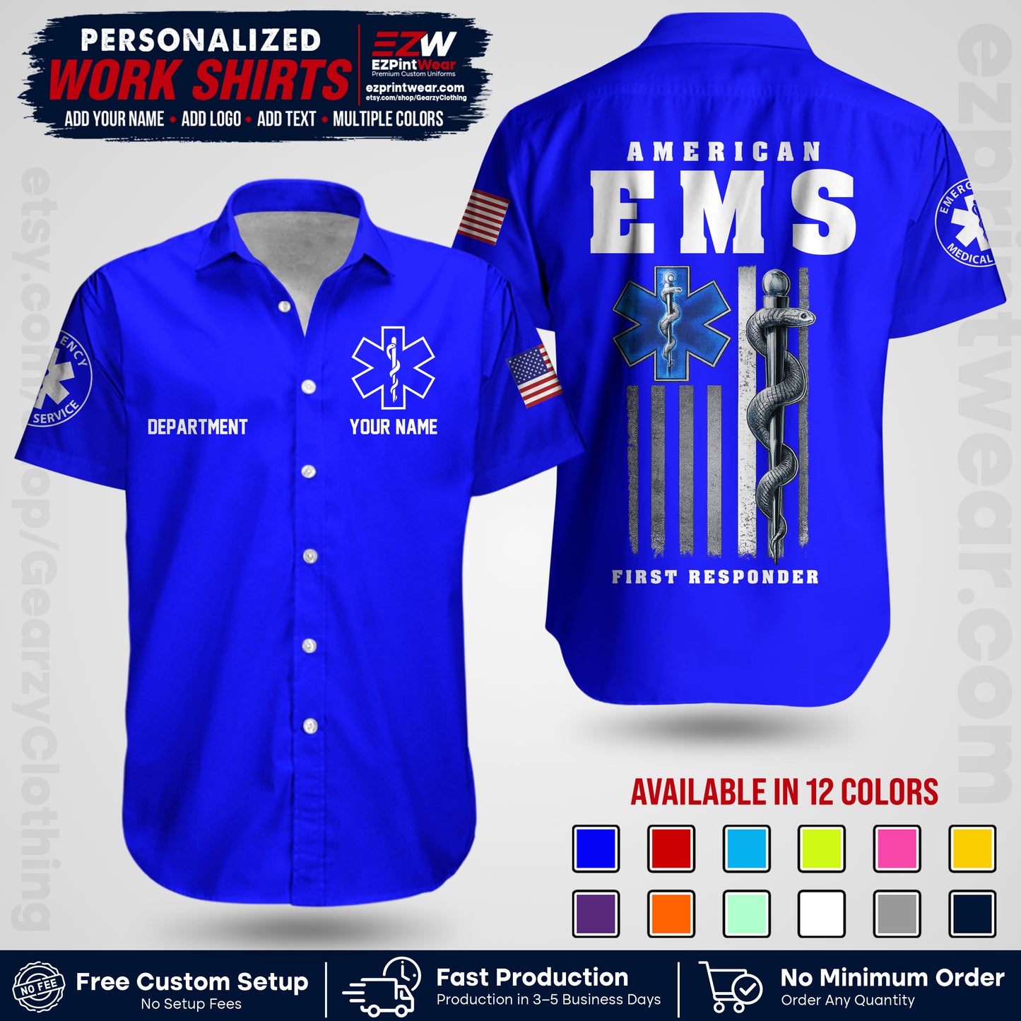 Custom EMS Shirt with Name, Logo & Text | EMS Team Uniform | First Responder Workwear EMSU03