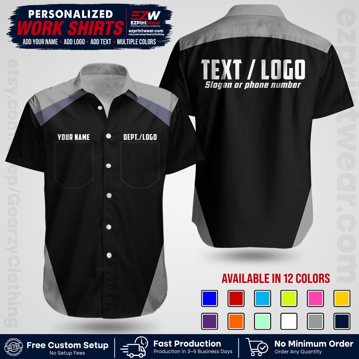Custom All Over Print Work Uniform Shirt with Name, Logo & Text | Custom Hawaiian Shirt | Company Shirt | Employee Uniform UNF02