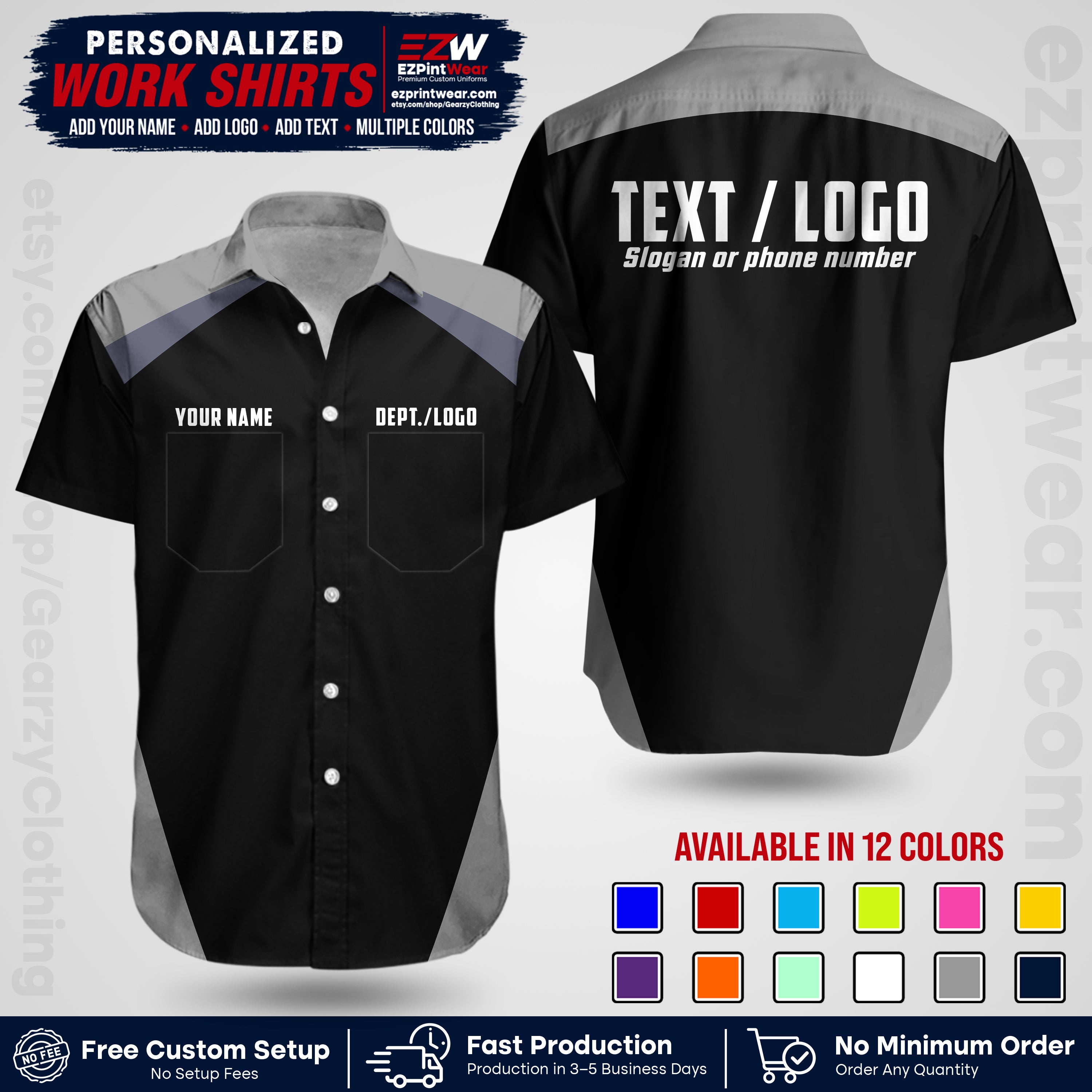 Custom All Over Print Work Uniform Shirt with Name, Logo & Text | Custom Hawaiian Shirt | Company Shirt | Employee Uniform UNF02