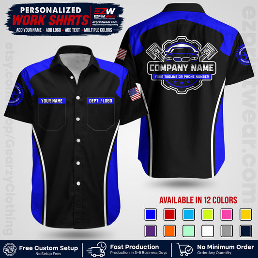 Custom Mechanic Work Shirt with Name, Logo & Text | Auto Shop Uniform | Workwear MCN 10