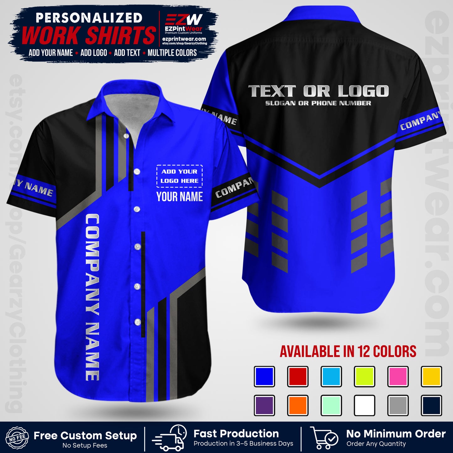 Custom All Over Print Work Uniform Shirt with Name, Logo & Text | Custom Hawaiian Shirt | Company Shirt | Employee Uniform UNF10